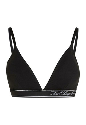 Soutien-gorge triangle noir à coques souples avec fines bretelles ajustables et bande élastique avec logo script blanc "Karl Lagerfeld".