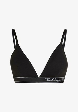 Soutien-gorge triangle noir à coques souples avec fines bretelles ajustables et bande élastique avec logo script blanc "Karl Lagerfeld".
