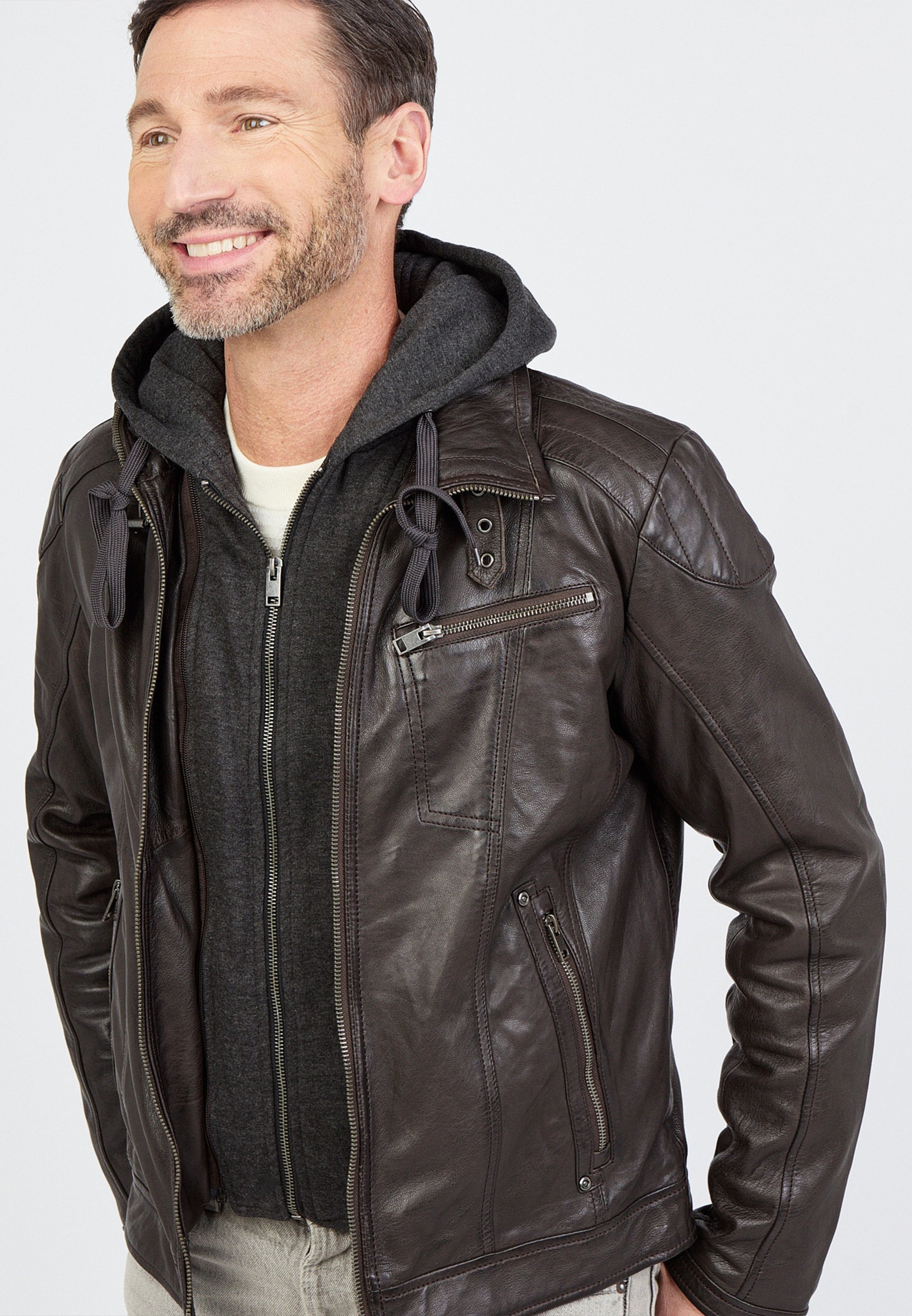 JCC MIT KAPUZE - Leather jacket - brown - Zalando