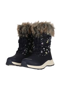 Marine winterlaarzen met een sterpatroon op de schacht, een faux fur manchet en vetersluiting. Gekartelde rubberen zool en verlichting voor isolatie.