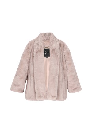 Faux fur jacket in lichtroze, met een brede kraag, open voorkant en lange mouwen. Zachte textuur met een gezellige silhouet.