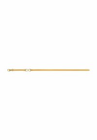 Leather strap in light yellow with a smooth texture, featuring two metal clasps and multiple adjustment holes along its length.