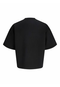 Μαύρο oversized t-shirt με κοντά μανίκια και στρογγυλή λαιμόκοψη, εμφανίζεται από πίσω σε λευκό φόντο.