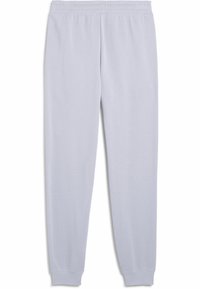 Hellgraue Sweatpants aus weichem Stoff, mit einem elastischen Bund und gerippten Bündchen an den Knöcheln. Einfach, ohne sichtbare Muster oder Akzente.