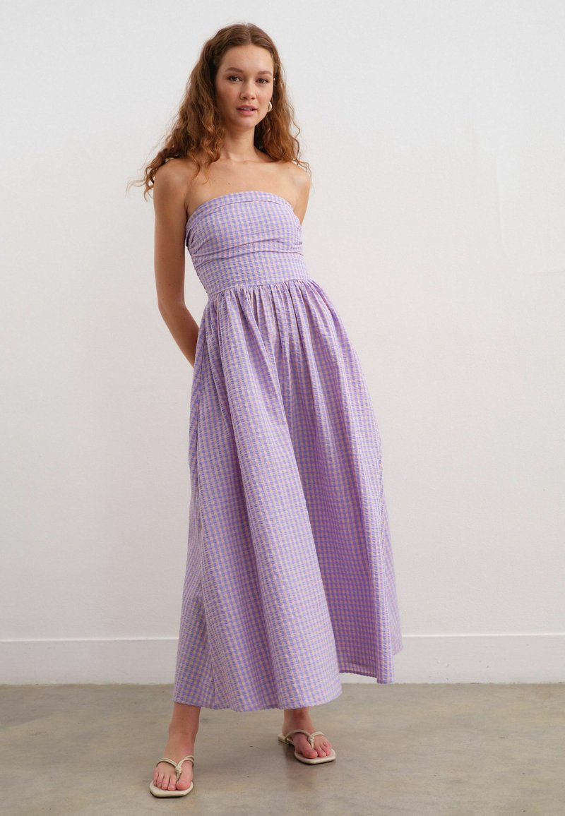strapless open back dress Maxi dress in purple sea shimmering in SILK – A LIMITLESS WORLD Ltd