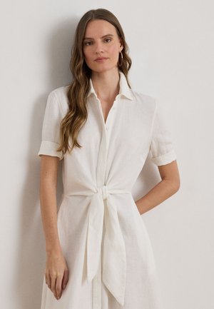 TIE-FRONT LINEN SHIRTDRESS - Φόρεμα πουκάμισο - white
