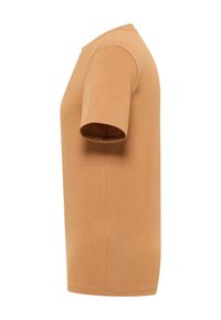 Short-sleeve t-shirt in light brown cotton, featuring a crew neckline and standard fit with soft texture and minimal detailing.