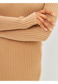 Cesare Gaspari HIGH NECK LONG SLEEVE - Fodralklänning - dark beige