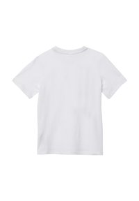 Korte mouwen witte katoenen T-shirt met een ronde hals, met een zachte textuur en zonder zichtbare graphics of patronen op de achterkant.