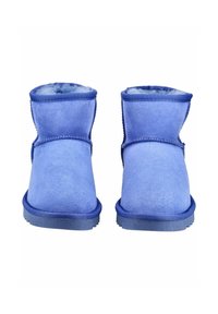 Blaue Wildleder-Stiefeletten mit einem weichen Schafsledern Innenfutter, gesteppten Akzenten und einer strukturierten Gummisohle. Runde Zehenpartie und ein leicht erhöhter Absatz.