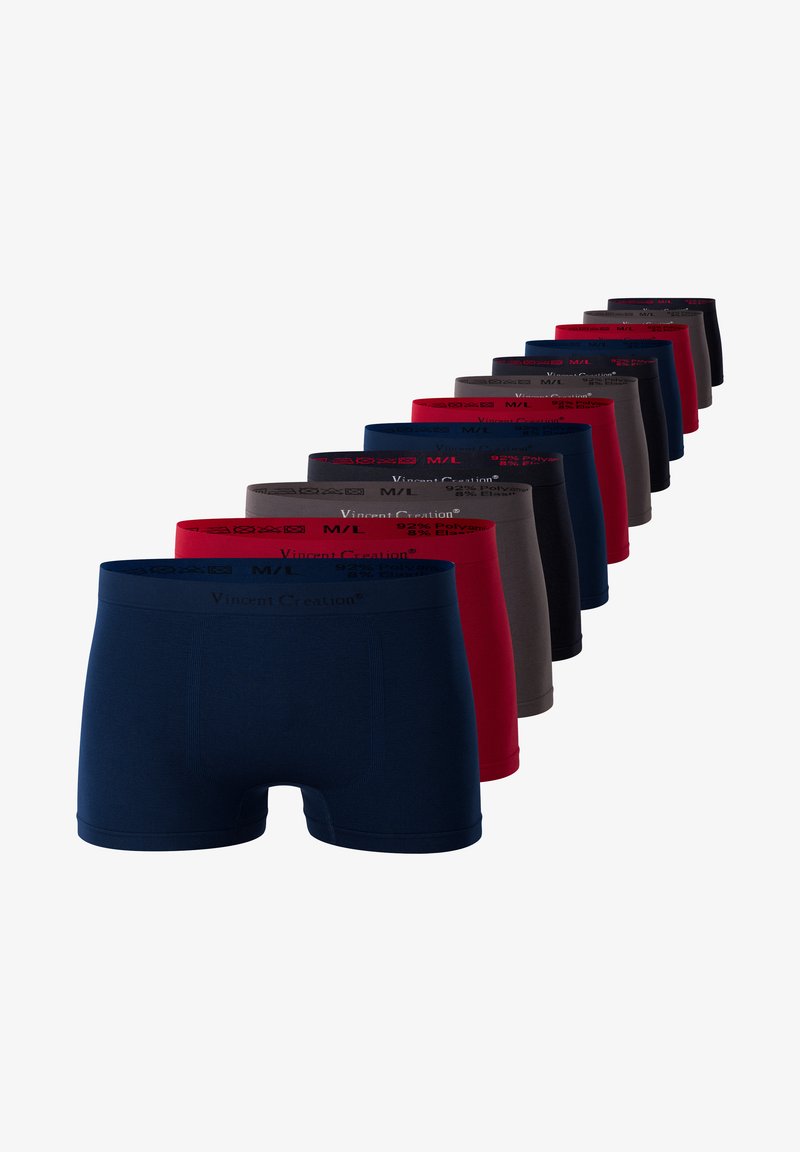 Set di boxer da uomo in vari colori: blu scuro, rosso, grigio e nero. Realizzati in 92% poliestere e 8% elastan, con una fascia elastica con marchio.