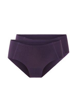 Deux culottes femmes unies de couleur violet foncé sans coutures, avec une taille mi-haute et une couverture complète à l'arrière.