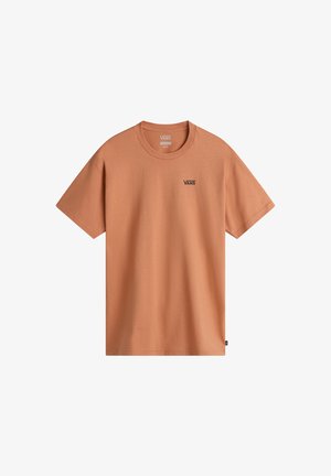 T-shirt z krótkim rękawem w kolorze przybrudzonej pomarańczy, wykonany z bawełny, z małym czarnym logo Vans na piersi i klasycznym okrągłym dekoltem.