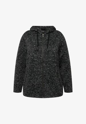 Felpa con zip nera e grigia con un motivo di maglia testurizzato, cappuccio regolabile con cordino e tasche laterali. Vestibilità rilassata e maniche lunghe.