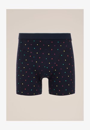Marineblaue Boxershorts aus weichem Stoff, mit mehrfarbigen Punkten, einem bequemen Bund und einem regulären Schnitt.