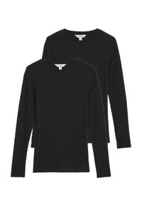 Schwarze Langarm-T-Shirts im Doppelpack. Hergestellt aus weichem Stoff mit Rundhalsausschnitt, mit glatter Textur und schmaler Passform.