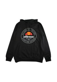 Sweat à capuche noir avec une poche avant, arborant un logo circulaire en blanc et rouge, avec le texte "AUTHENTIC ITALIAN" et "SPORTING APPAREL".