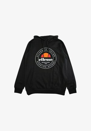 Sweat à capuche noir avec une poche avant, arborant un logo circulaire en blanc et rouge, avec le texte "AUTHENTIC ITALIAN" et "SPORTING APPAREL".