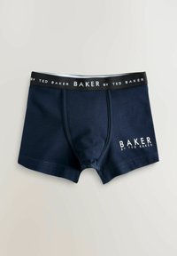 Tamsiai mėlynos spalvos dėvimos kelnaites, pagamintos iš minkštos medžiagos, su juodu elastiniu juosmeniu. Ant šono yra balti užrašai "BAKER BY TED BAKER".
