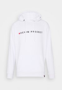 Baltas gobtuvas su kengūros kišeniu, su juodu ir raudonu "DENIM PROJECT" logotipu priekyje. Minkšta medžiaga ir reguliuojamos virvelės.