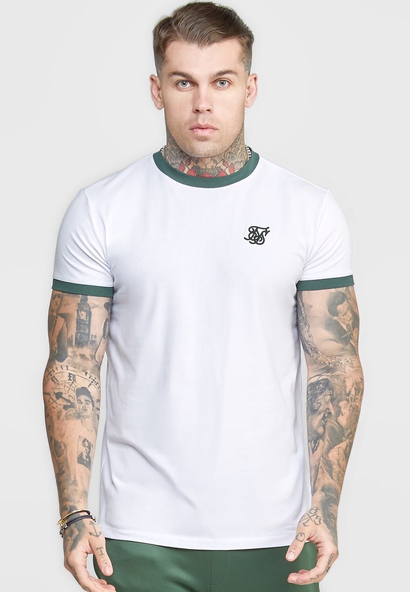 SIKSILK RINGER TEE Camiseta básica white/green/blanco