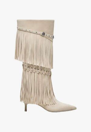 Bershka, HIGH-HEEL WITH FRINGING - BOOTS - Stivali texani / biker - white