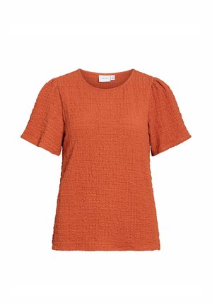 VILA, OBERTEIL MIT KURZEN ÄRMELN VILINDAU RUNDHALS - Blusa - burnt brick