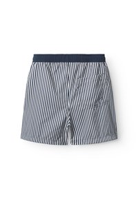 Muške kupaće gaće s uzorkom na tamnoplavim i bijelim prugama. Imaju elastični pojas i jedan stražnji džep s malim logotipom.