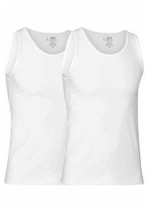 Dos camisetas de tirantes blancas, fabricadas en una tela suave. Tienen tirantes anchos, un escote redondeado y un diseño ajustado.