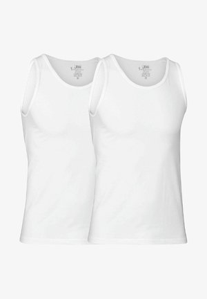Due magliette bianche senza maniche realizzate in un tessuto morbido. Presentano spalline larghe, un collo rotondo e un design aderente.