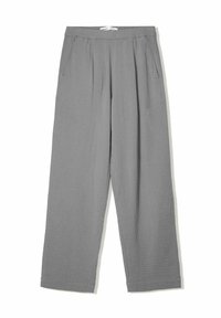 Pantaloni grigi dal taglio comodo realizzati in tessuto leggero. Presentano una vita con coulisse, due tasche laterali e una superficie testurizzata.