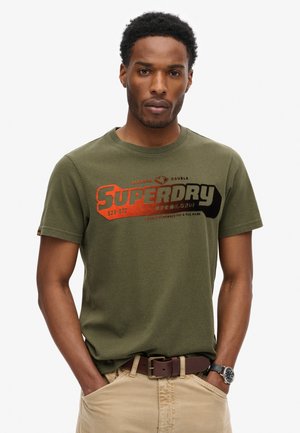 FLOCKED FADE GRAPHIC - T-shirts print - khaki green marl