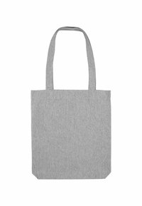 Borsa tote in tessuto grigio con due manici, forma rettangolare e texture liscia, esposta su uno sfondo bianco.