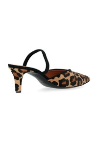Escarpin à talon haut en imprimé léopard, avec un bout pointu, un upper en texture douce, une bride d'accent noir et un talon de 7,5 cm.
