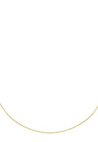Arany tónusú fém lánc nyaklánc, amely finom, összekapcsolt láncszemekből áll, sima, fénylő felülettel. Nincs látható kapocs vagy további díszítés.