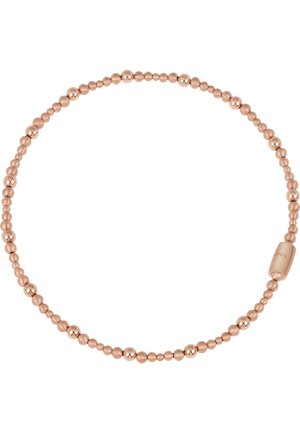 Roze gouden kralenarmband met afwisselend glanzende en matte ronde kralen en een cilindervormige magnetische sluiting.