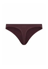 Sous-vêtements bikini taille basse sans couture de couleur brun foncé avec un petit logo discret au centre de la ceinture avant.