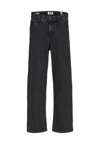 Crne traperice ravnog kroja, s pet džepova i kontrastnim šavovima. Imaju kopču na gumb i patentni zatvarač.