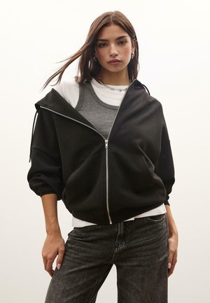 OVERSIZE - Športna jopa s kapuco na zadrgo - black