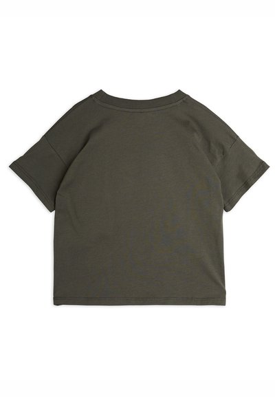 Olive green short-sleeve t-shirt made of cotton. Features a crew neck, relaxed fit, and clean, simple stitching along the seams.