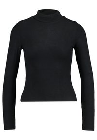 Musta pitkähihaista poolopaitaa, joka on valmistettu ribatusta kankaasta. Paita on bodycon-mallinen ja sen siluetti on hoikka. Ei kuvioita eikä korostuksia.