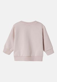 Felpa di cotone rosa chiaro, con maniche lunghe, colletto rotondo, polsini a costine e orlo a costine, dalla texture uniforme e senza fantasie.