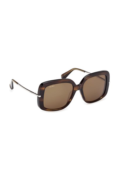 Oversized square sunglasses with dark brown gradient lenses and tortoiseshell acetate frame and slim metal temples.