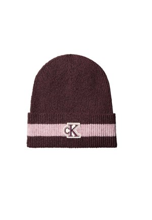 Calvin Klein, MONOGRAM STRIPE BEANIE - Bonnet - fudge