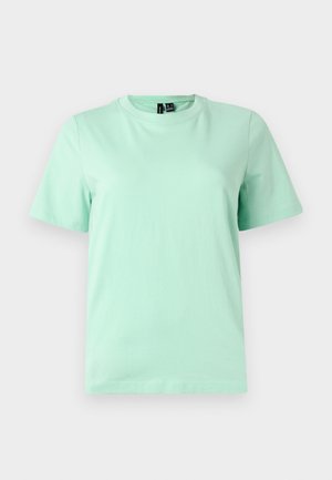 Mint green cotton t-shirt with short sleeves, a round neck, and a relaxed fit. Simple design, no visible patterns or accents.