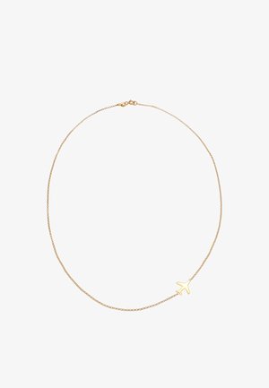 Collier en or avec une chaîne fine, arborant un petit pendentif en forme d'avion. Le pendentif est simple, avec une texture lisse et un design découpé.