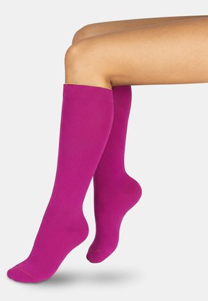 Normani, 5 PAAR KNIESTRÜMPFE MIT FARBIG ABGESETZTEM BUND BI-COLOR UNISEX - Knee high socks - magenta gelb