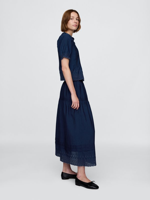 GAP X DOEN MIDI SKIRT EMBROIDERY - Denim skirt - medium indigo2