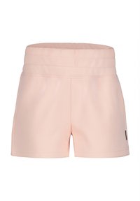 Ljusrosa shorts i strukturerad tyg med elastisk midja och sidofickor. Kort längd med en enkel och ren design.