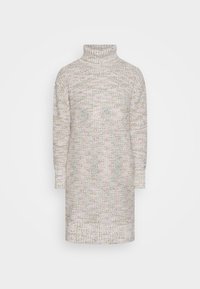 Vestito a dolcevita lavorato a maglia in colori pastello chiari, caratterizzato da un motivo testurizzato, maniche lunghe e una linea dritta. Polsini e orlo a costine.